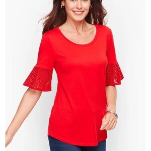 NWT Talbots red Cotton and modal Red with Eyelet Sleeves 1X super soft